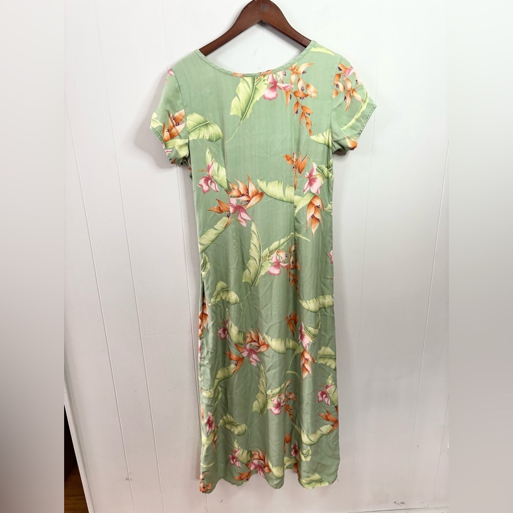 Interval Woman designed for Nordstrom green 100% silk floral midi maxi dress 8 - Picture 4 of 5